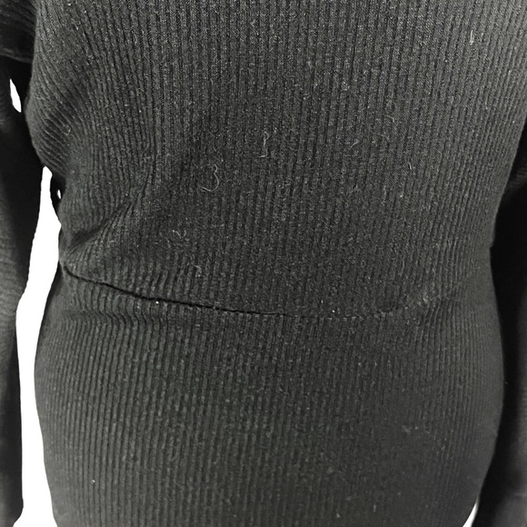 REVAMPED Bodycon Mini Dress Boatneck Dolman Sleeves Ribbed Blk Sz M - Picture 7 of 10